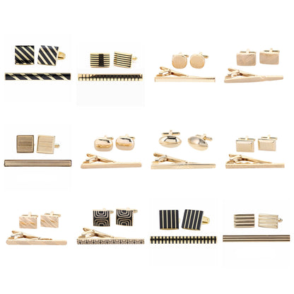 Vittorio Vico Plain Cufflink & Tie Bar Set in Gift Box - 12 Pack - Gold
