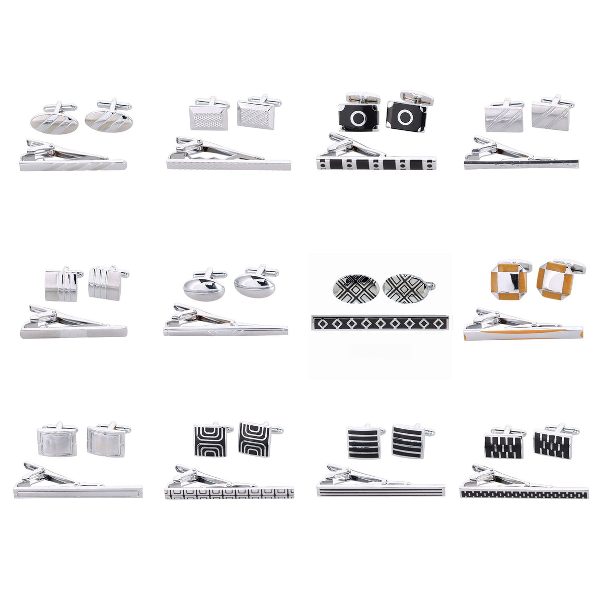 Vittorio Vico Plain Cufflink & Tie Bar Set in Gift Box - 12 Pack - Silver
