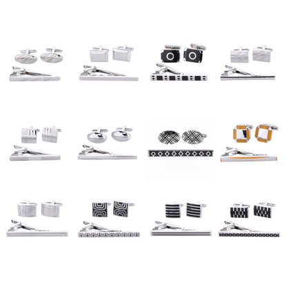 Vittorio Vico Plain Cufflink & Tie Bar Set in Gift Box - 12 Pack - Silver