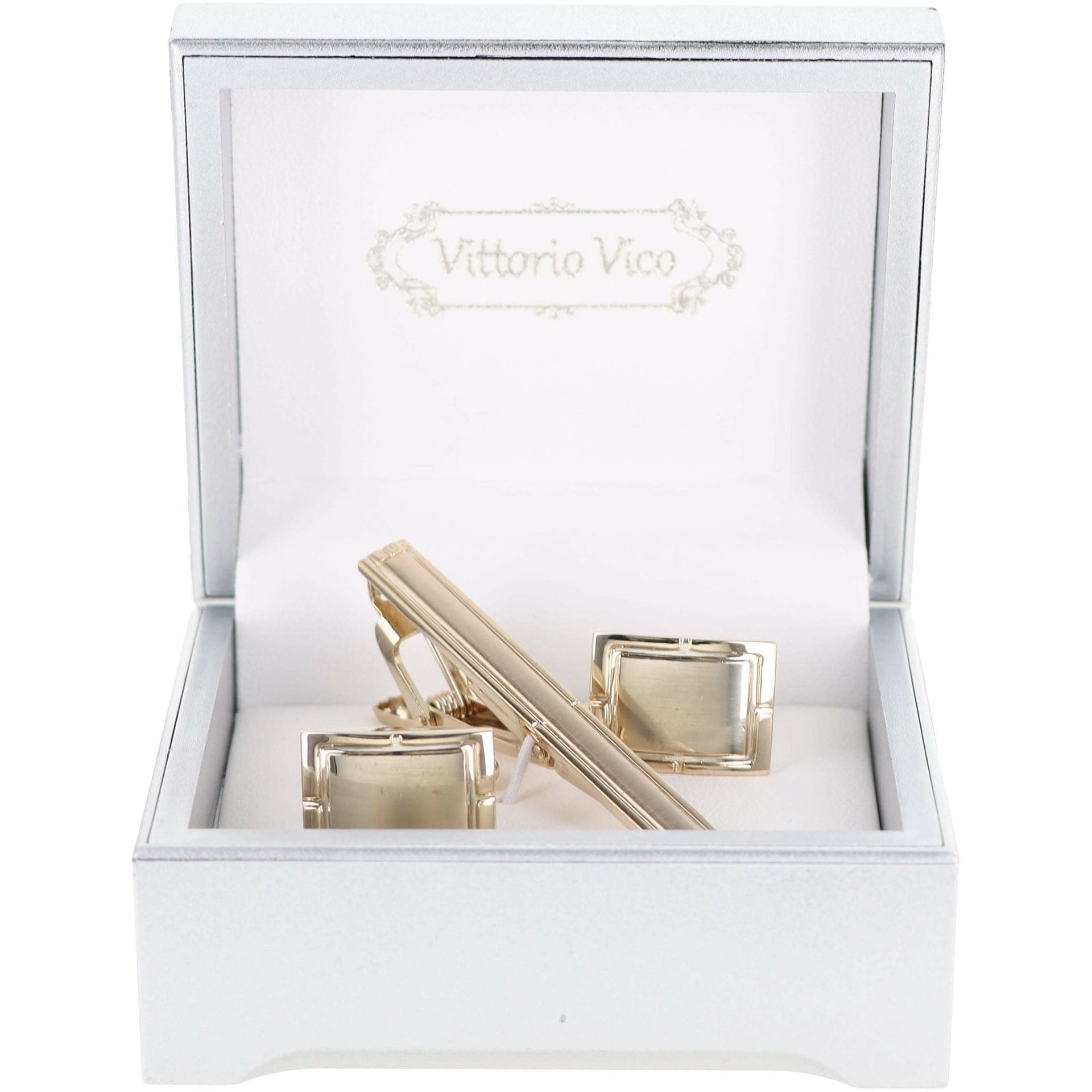 Vittorio Vico Plain Gold Cufflink & Tie Bar Set in Gift Box - Suits You Sir - CLTB 419 - 