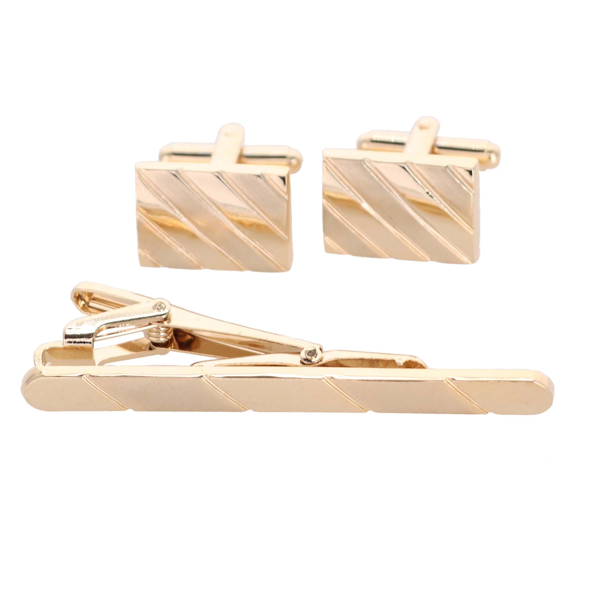 Vittorio Vico Plain Gold Cufflink & Tie Bar Set in Gift Box - Suits You Sir - CLTB 419 - 
