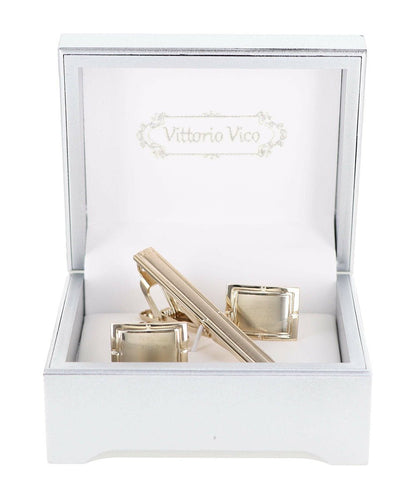 Vittorio Vico Plain Gold Cufflink & Tie Bar Set in Gift Box - Suits You Sir - CLTB 419 - 
