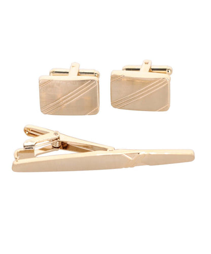 Vittorio Vico Plain Gold Cufflink & Tie Bar Set in Gift Box - Suits You Sir - CLTB 447 - 