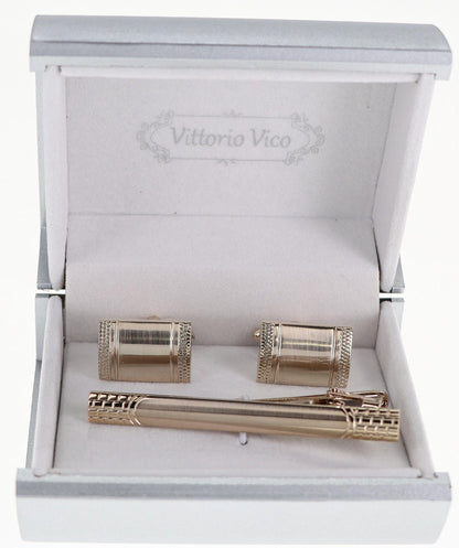 Vittorio Vico Plain Gold Cufflink & Tie Bar Set in Gift Box - Suits You Sir - CLTB 502 - 