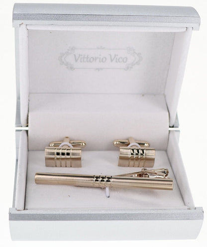 Vittorio Vico Plain Gold Cufflink & Tie Bar Set in Gift Box - Suits You Sir - CLTB 508 - 
