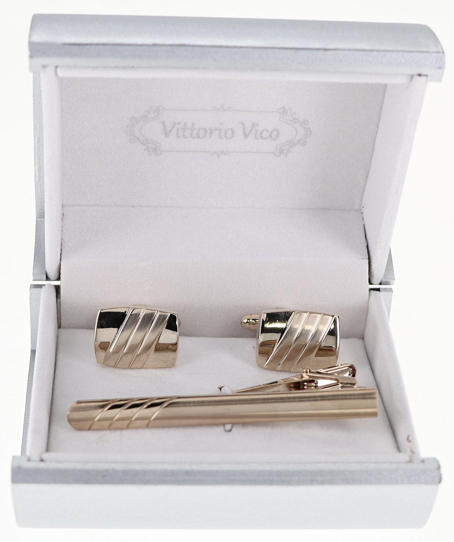 Vittorio Vico Plain Gold Cufflink & Tie Bar Set in Gift Box - Suits You Sir - CLTB 510 - 