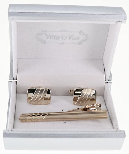 Vittorio Vico Plain Gold Cufflink & Tie Bar Set in Gift Box - Suits You Sir - CLTB 510 - 