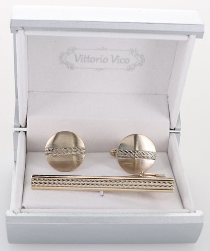 Vittorio Vico Plain Gold Cufflink & Tie Bar Set in Gift Box - Suits You Sir - CLTB 516 - 