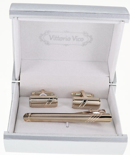 Vittorio Vico Plain Gold Cufflink & Tie Bar Set in Gift Box - Suits You Sir - CLTB 518 - 