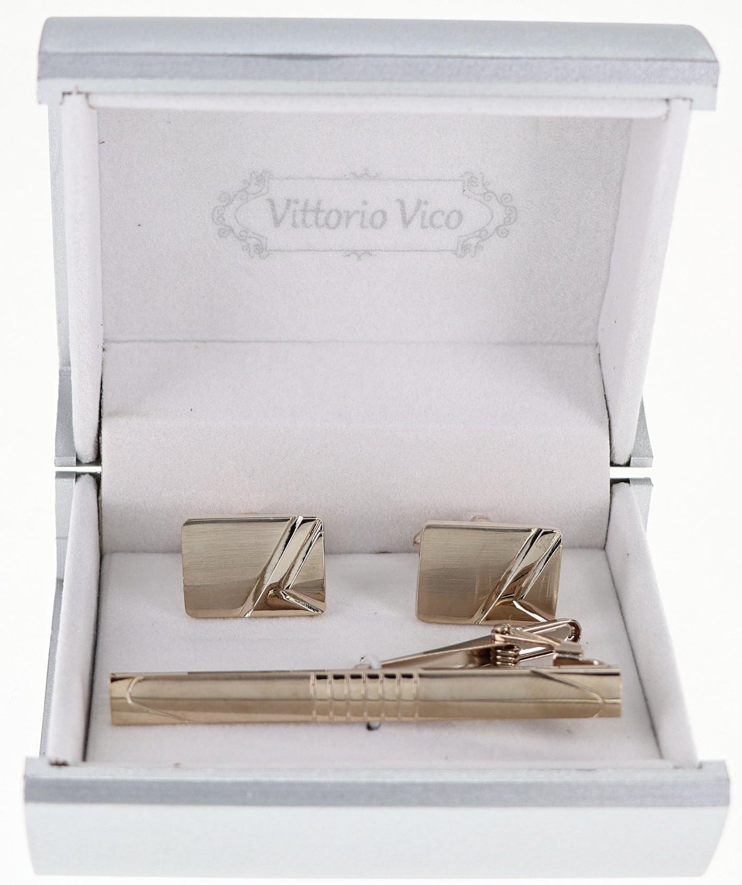 Vittorio Vico Plain Gold Cufflink & Tie Bar Set in Gift Box - Suits You Sir - CLTB 520 - 