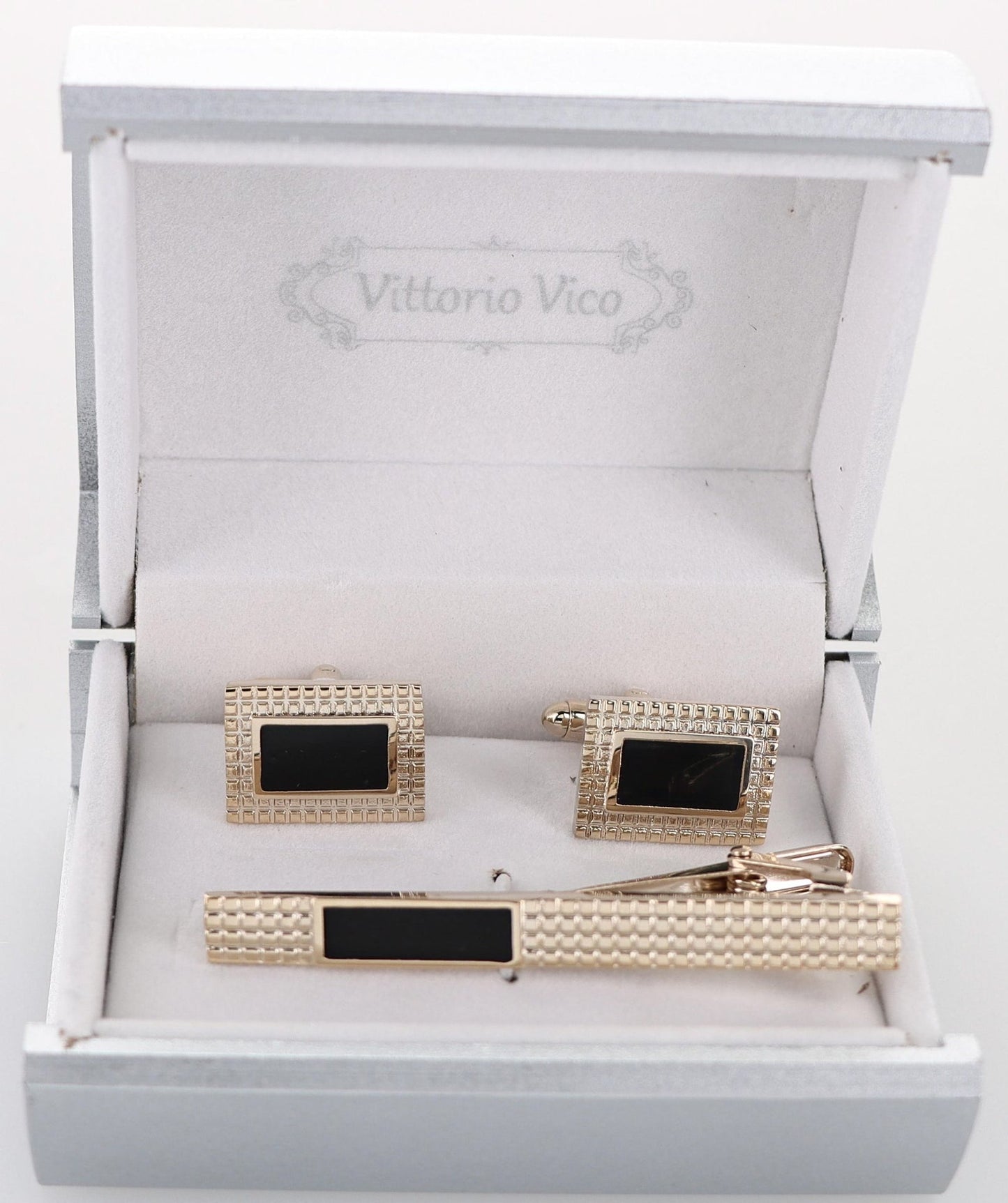 Vittorio Vico Plain Gold Cufflink & Tie Bar Set in Gift Box - Suits You Sir - CLTB 528 - 