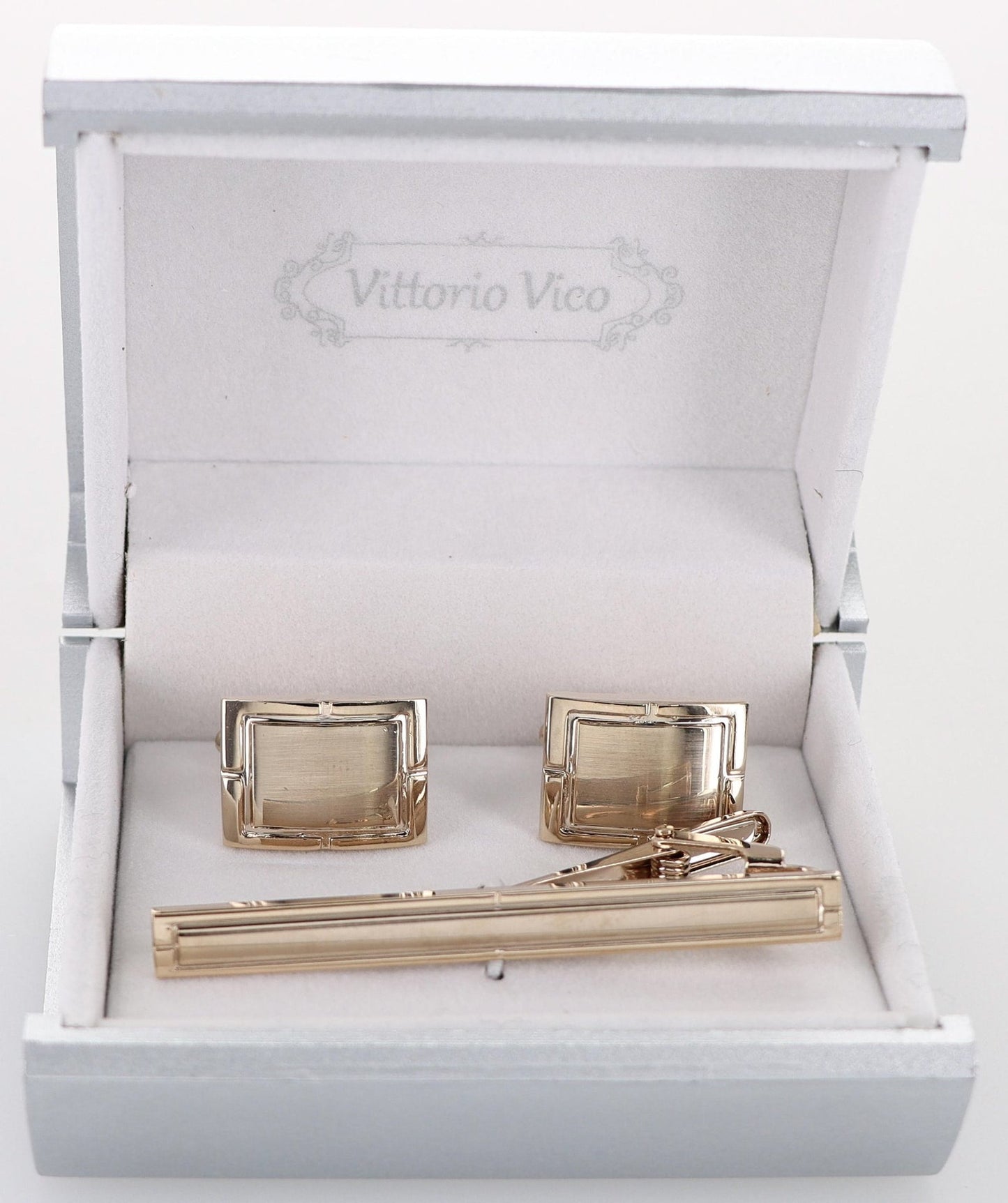 Vittorio Vico Plain Gold Cufflink & Tie Bar Set in Gift Box - Suits You Sir - CLTB 530 - 