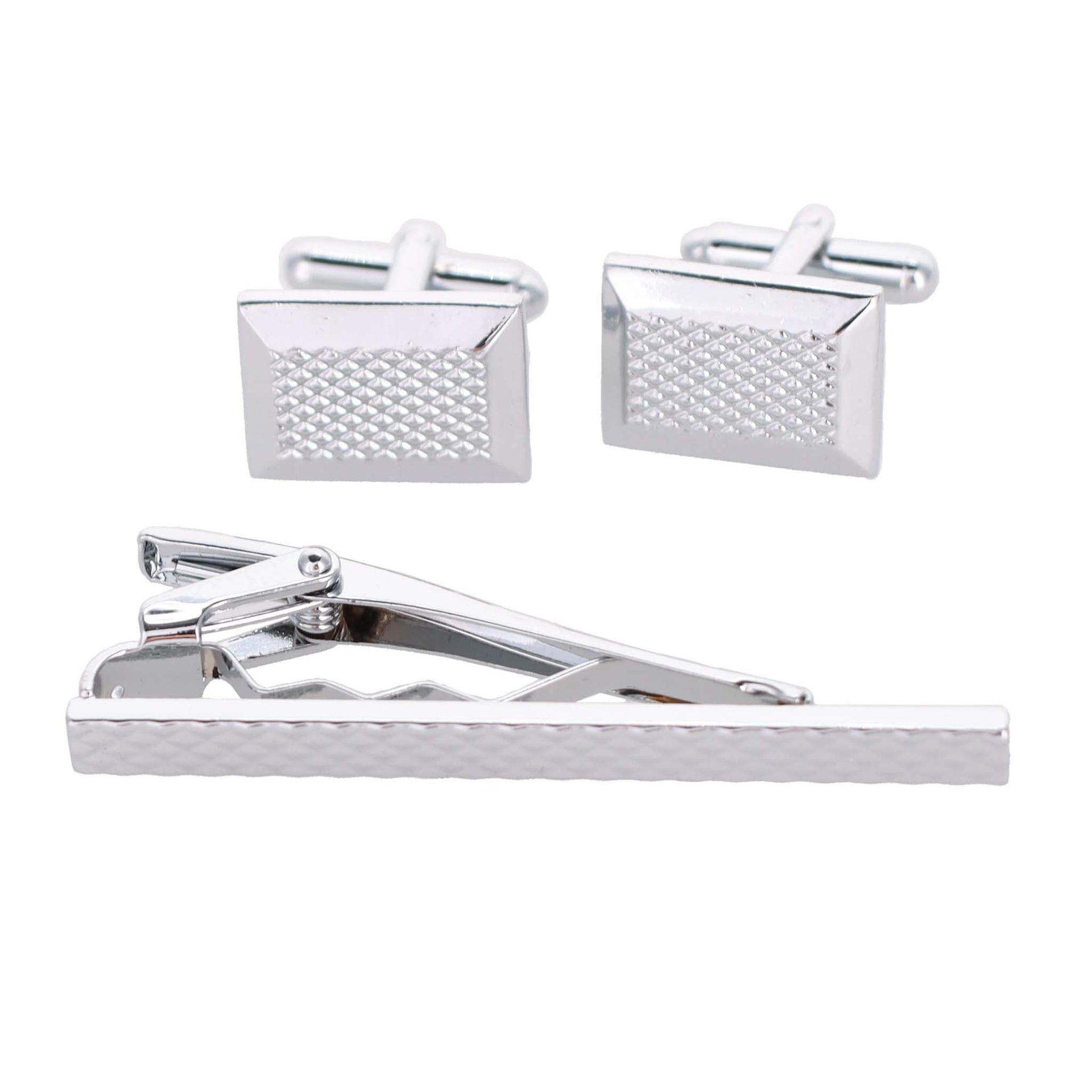 Vittorio Vico Plain Silver Cufflink & Tie Bar Set in Gift Box - Suits You Sir - CLTB 446 - 
