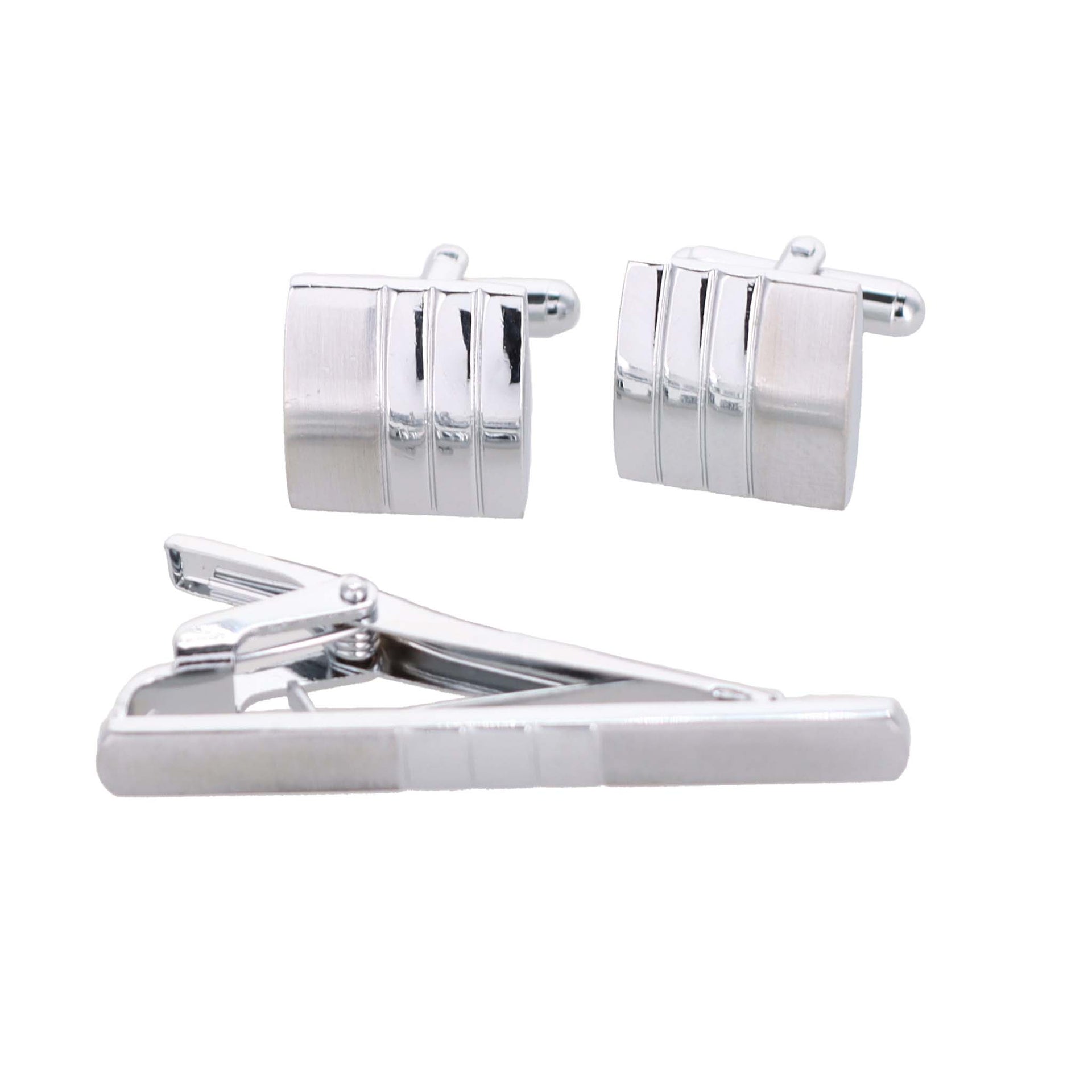 Vittorio Vico Plain Silver Cufflink & Tie Bar Set in Gift Box - Suits You Sir - CLTB 446 - 