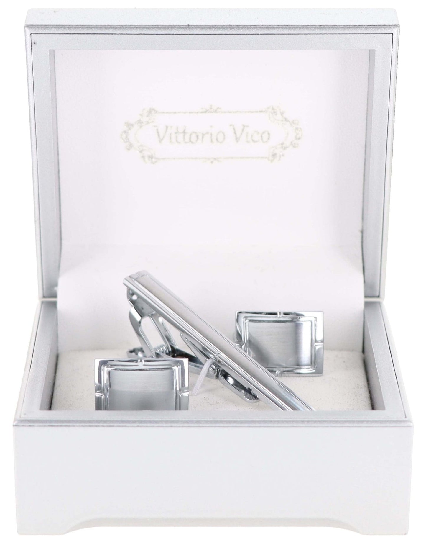Vittorio Vico Plain Silver Cufflink & Tie Bar Set in Gift Box - Suits You Sir - CLTB 446 - 