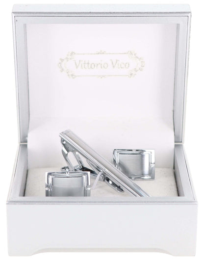 Vittorio Vico Plain Silver Cufflink & Tie Bar Set in Gift Box - Suits You Sir - CLTB 446 - 