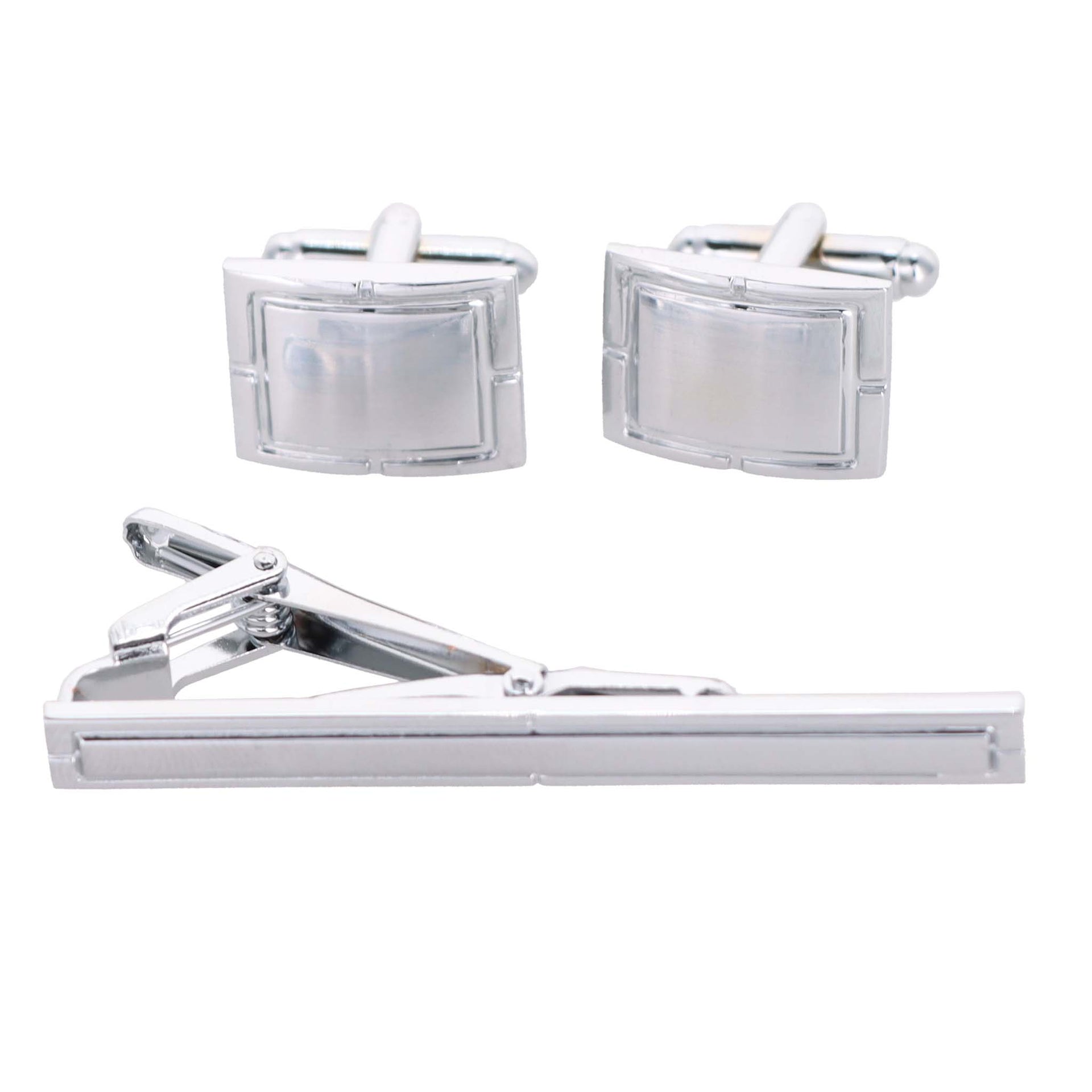 Vittorio Vico Plain Silver Cufflink & Tie Bar Set in Gift Box - Suits You Sir - CLTB 446 - 