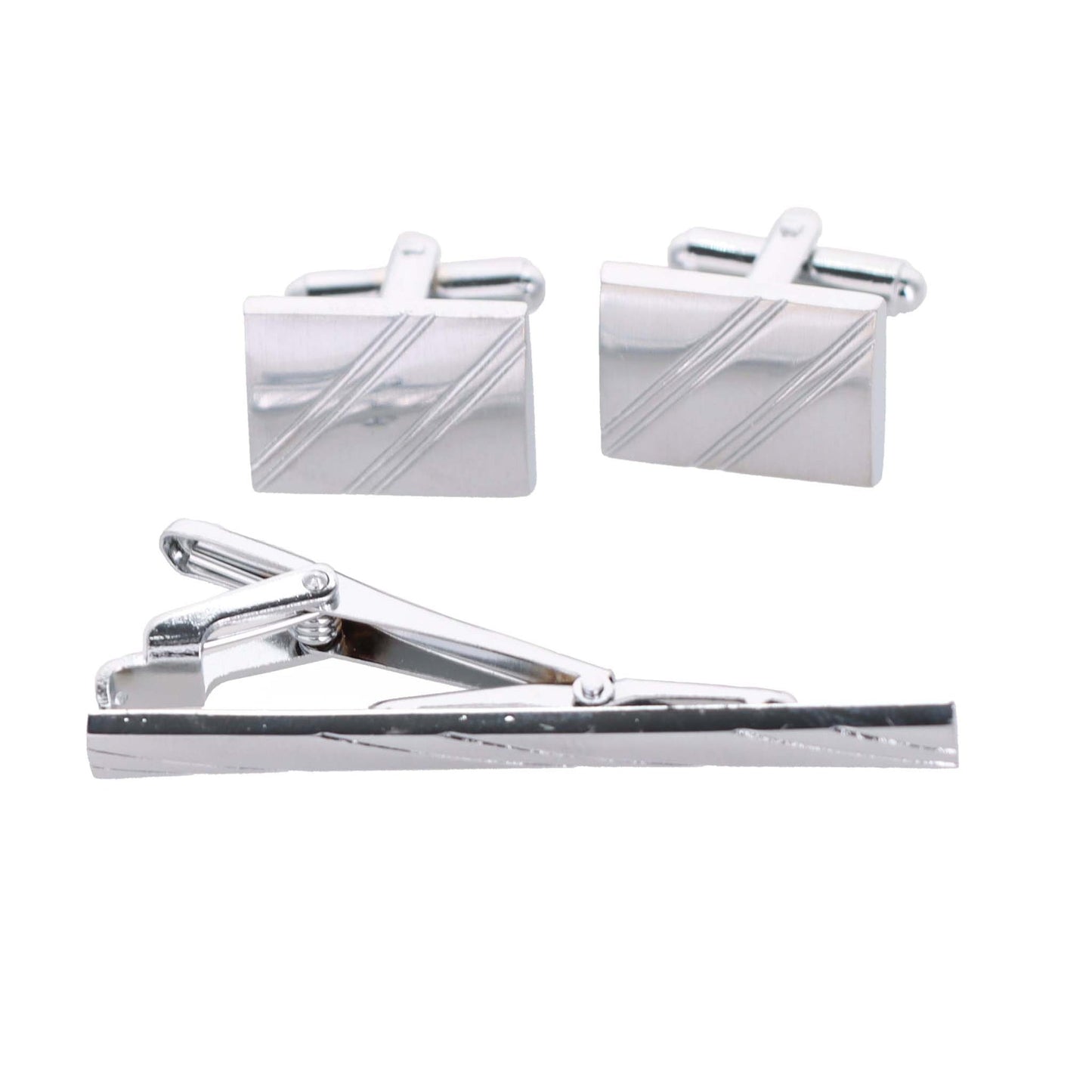 Vittorio Vico Plain Silver Cufflink & Tie Bar Set in Gift Box - Suits You Sir - CLTB 446 - 