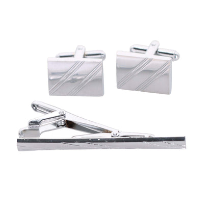 Vittorio Vico Plain Silver Cufflink & Tie Bar Set in Gift Box - Suits You Sir - CLTB 446 - 