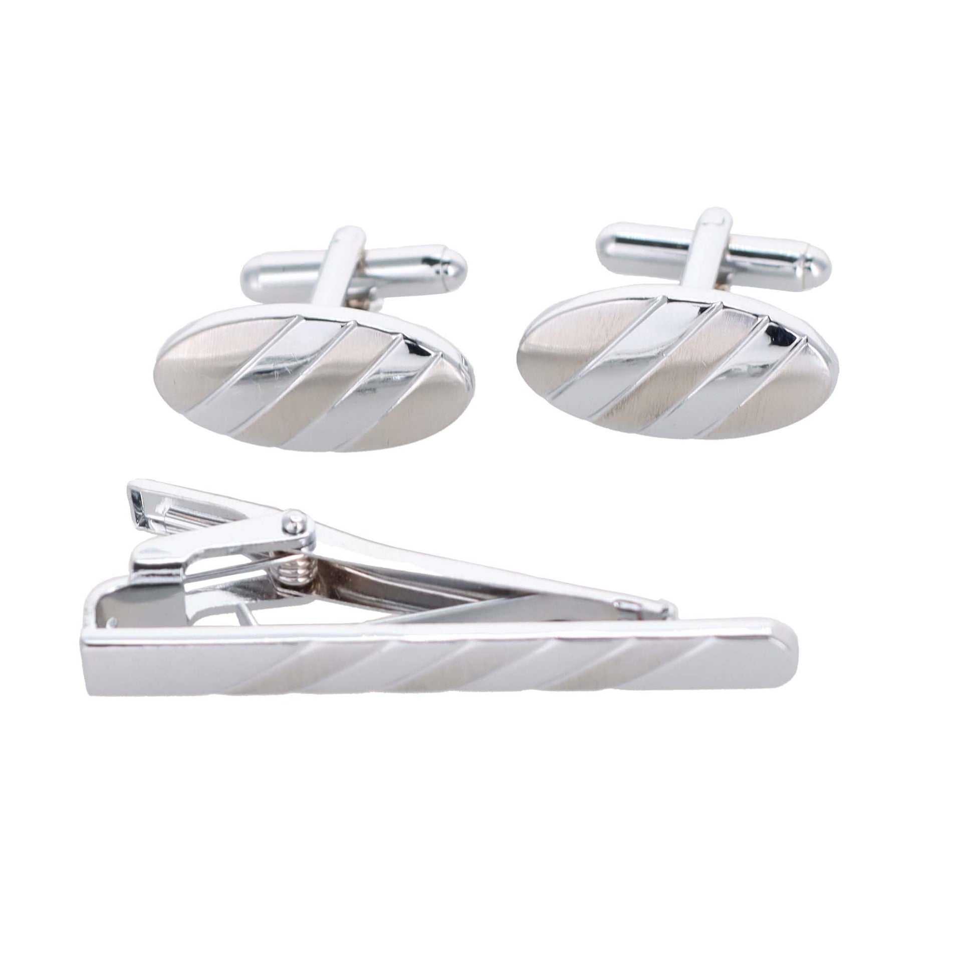 Vittorio Vico Plain Silver Cufflink & Tie Bar Set in Gift Box - Suits You Sir - CLTB 446 - 