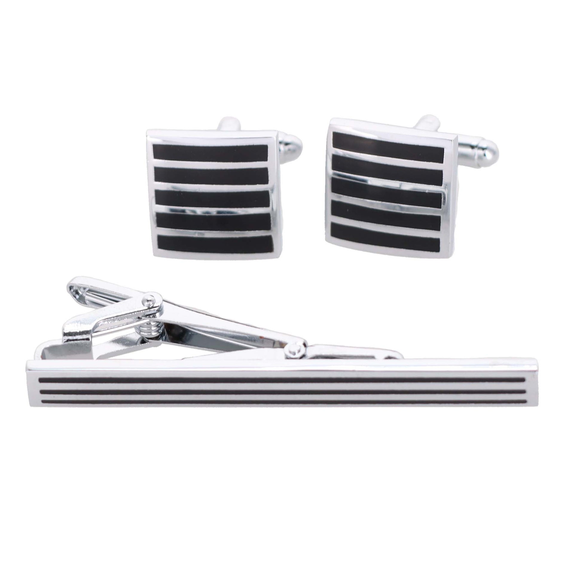 Vittorio Vico Plain Silver Cufflink & Tie Bar Set in Gift Box - Suits You Sir - CLTB 460 - 