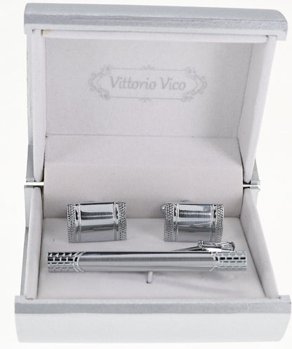 Vittorio Vico Plain Silver Cufflink & Tie Bar Set in Gift Box - Suits You Sir - CLTB 503 - 