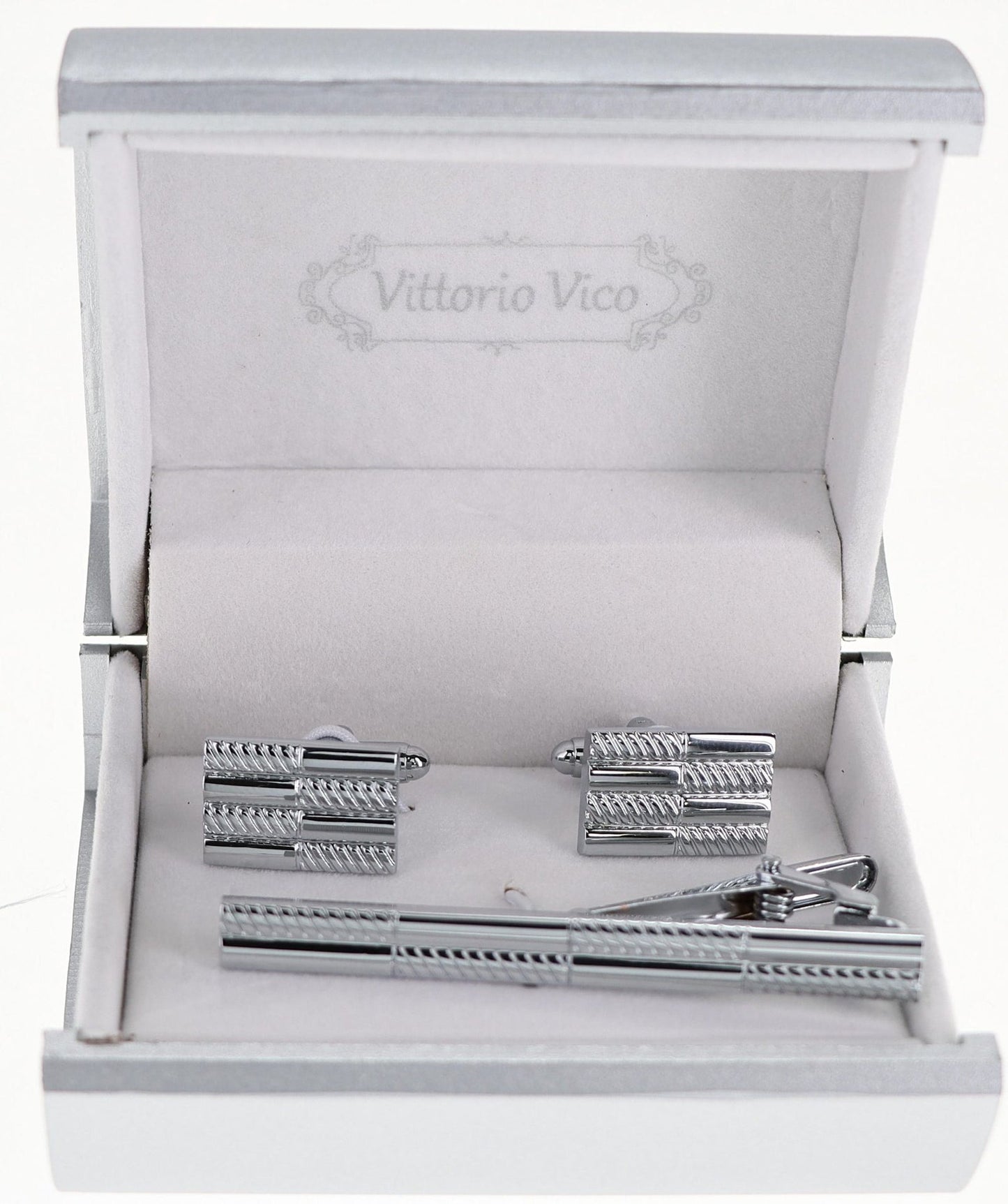 Vittorio Vico Plain Silver Cufflink & Tie Bar Set in Gift Box - Suits You Sir - CLTB 505 - 