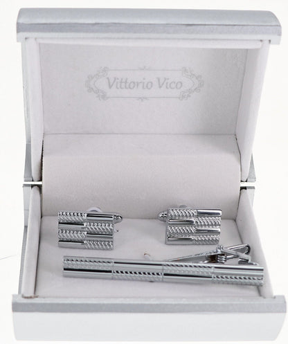 Vittorio Vico Plain Silver Cufflink & Tie Bar Set in Gift Box - Suits You Sir - CLTB 505 - 