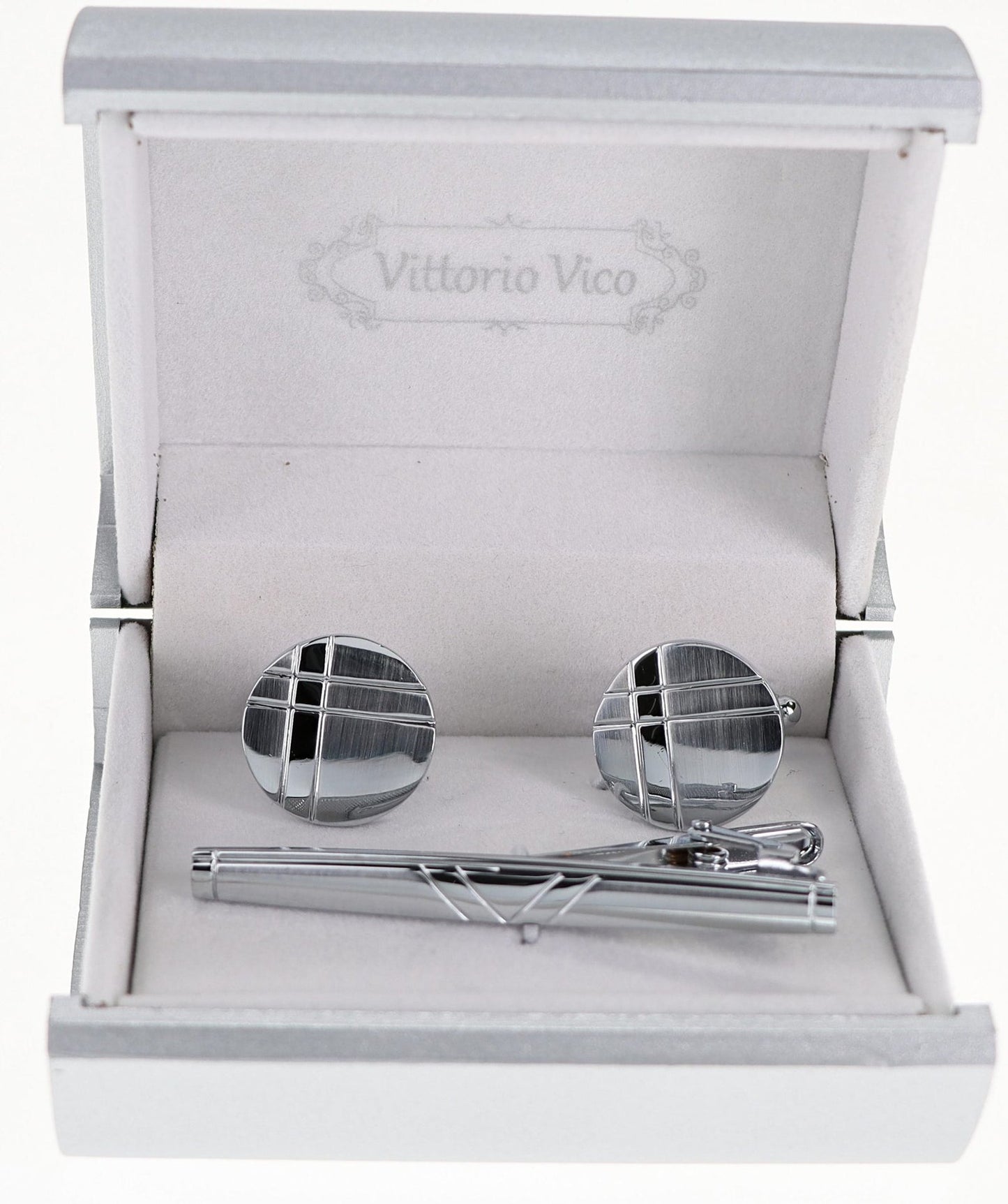 Vittorio Vico Plain Silver Cufflink & Tie Bar Set in Gift Box - Suits You Sir - CLTB 507 - 