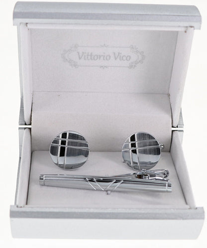 Vittorio Vico Plain Silver Cufflink & Tie Bar Set in Gift Box - Suits You Sir - CLTB 507 - 