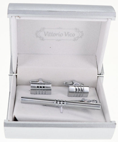 Vittorio Vico Plain Silver Cufflink & Tie Bar Set in Gift Box - Suits You Sir - CLTB 509 - 