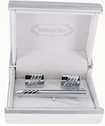 Vittorio Vico Plain Silver Cufflink & Tie Bar Set in Gift Box - Suits You Sir - CLTB 511 - 