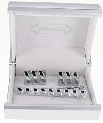 Vittorio Vico Plain Silver Cufflink & Tie Bar Set in Gift Box - Suits You Sir - CLTB 513 - 