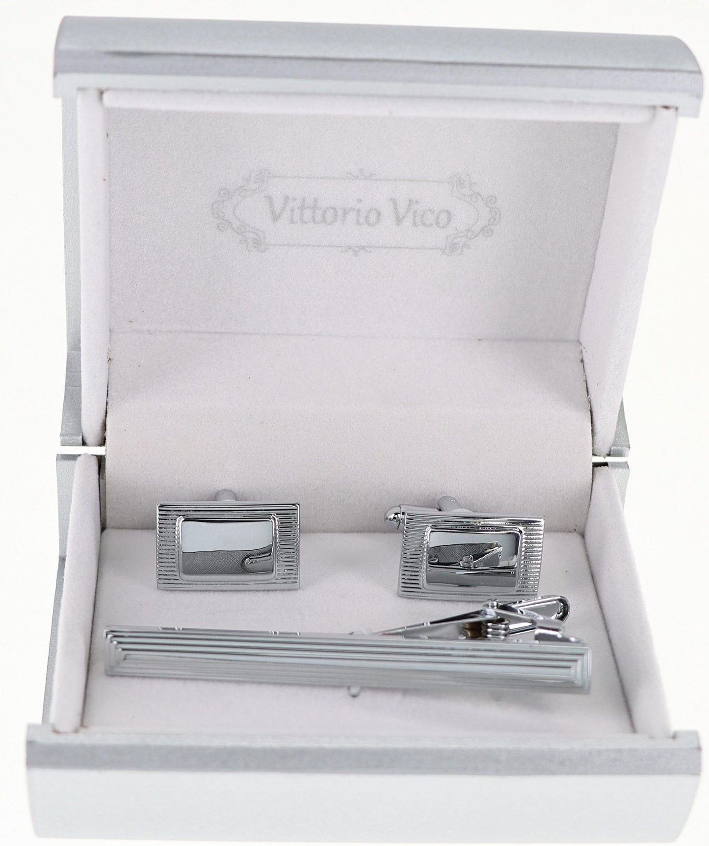 Vittorio Vico Plain Silver Cufflink & Tie Bar Set in Gift Box - Suits You Sir - CLTB 515 - 