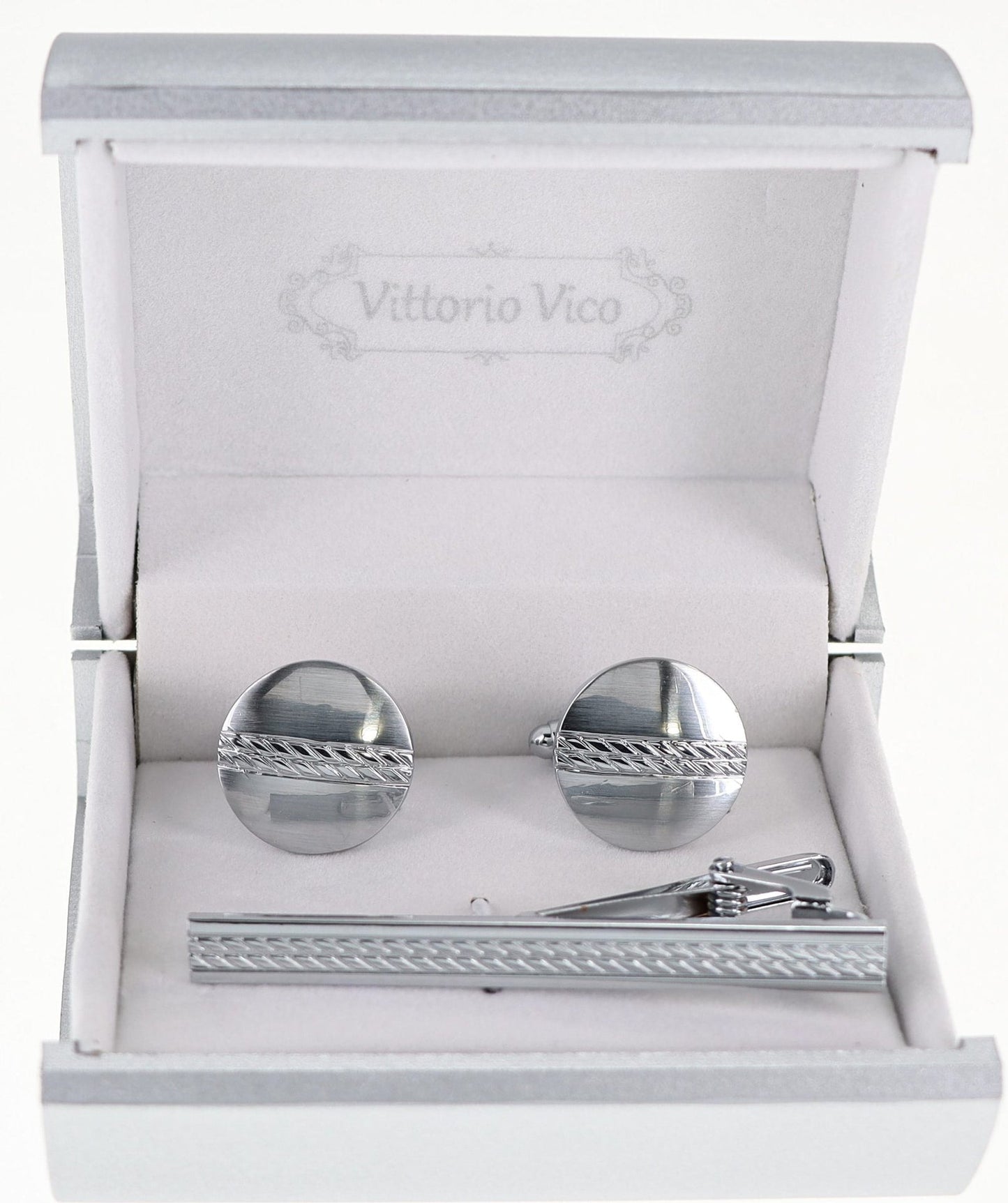 Vittorio Vico Plain Silver Cufflink & Tie Bar Set in Gift Box - Suits You Sir - CLTB 517 - 