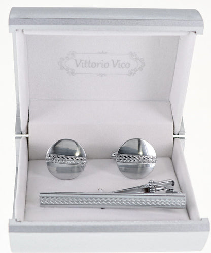 Vittorio Vico Plain Silver Cufflink & Tie Bar Set in Gift Box - Suits You Sir - CLTB 517 - 