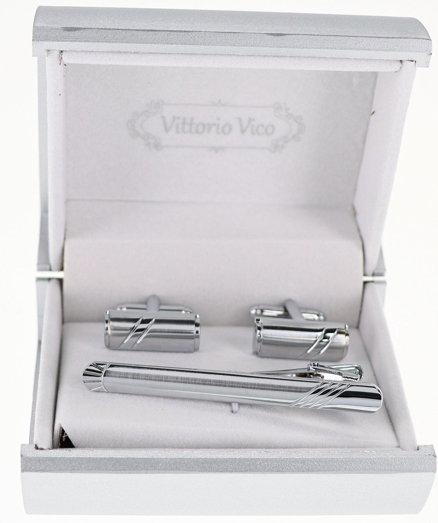 Vittorio Vico Plain Silver Cufflink & Tie Bar Set in Gift Box - Suits You Sir - CLTB 519 - 