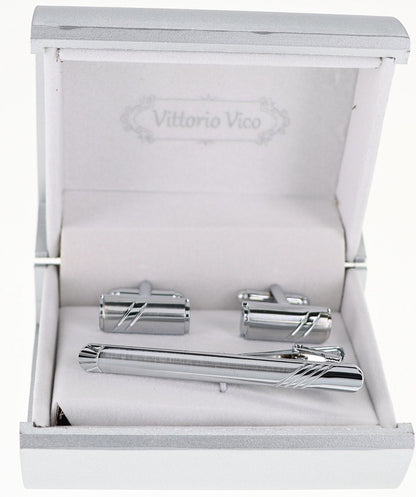 Vittorio Vico Plain Silver Cufflink & Tie Bar Set in Gift Box - Suits You Sir - CLTB 519 - 