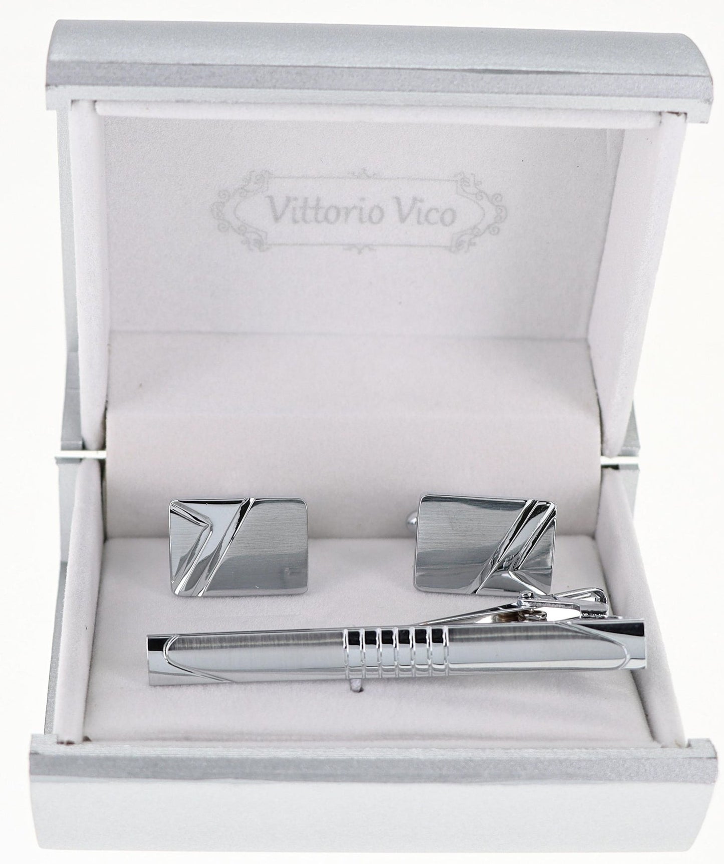 Vittorio Vico Plain Silver Cufflink & Tie Bar Set in Gift Box - Suits You Sir - CLTB 521 - 