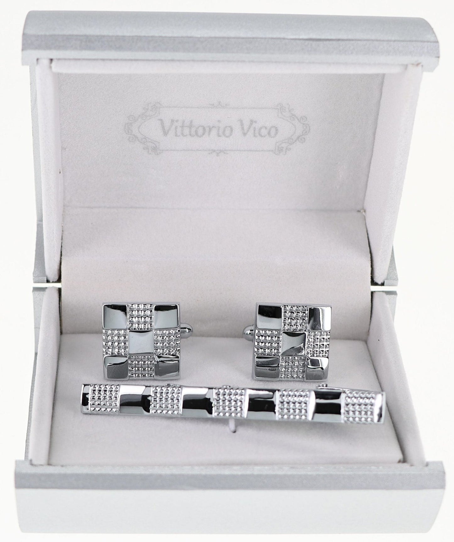 Vittorio Vico Plain Silver Cufflink & Tie Bar Set in Gift Box - Suits You Sir - CLTB 527 - 