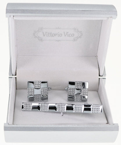 Vittorio Vico Plain Silver Cufflink & Tie Bar Set in Gift Box - Suits You Sir - CLTB 527 - 