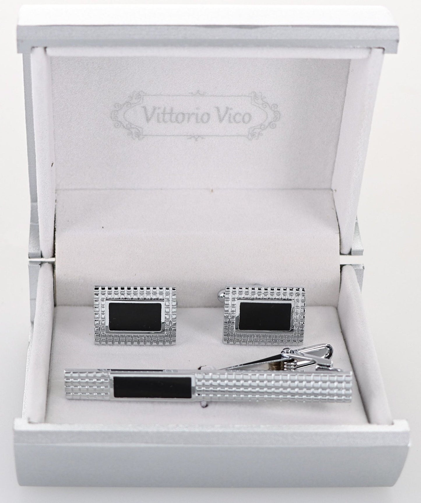 Vittorio Vico Plain Silver Cufflink & Tie Bar Set in Gift Box - Suits You Sir - CLTB 529 - 