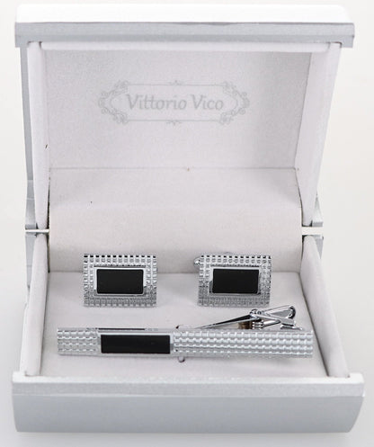 Vittorio Vico Plain Silver Cufflink & Tie Bar Set in Gift Box - Suits You Sir - CLTB 529 - 