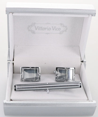Vittorio Vico Plain Silver Cufflink & Tie Bar Set in Gift Box - Suits You Sir - CLTB 531 - 