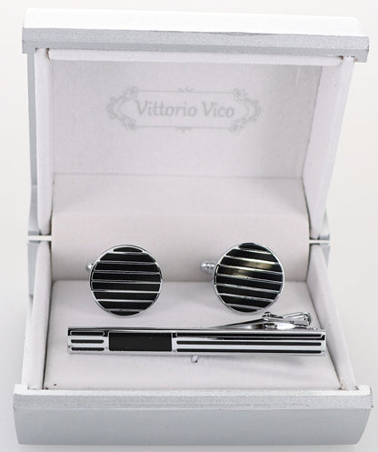 Vittorio Vico Plain Silver Cufflink & Tie Bar Set in Gift Box - Suits You Sir - CLTB 533 - 
