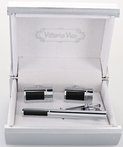 Vittorio Vico Plain Silver Cufflink & Tie Bar Set in Gift Box - Suits You Sir - CLTB 535 - 