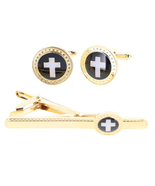 Vittorio Vico Religious Cufflink & Tie Bar Set in Gift Box - Suits You Sir - Gold - 