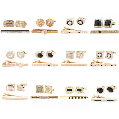 Vittorio Vico Rhinestone Cufflinks & Tie Bar Set in Gift Box - 12 Pack - Gold