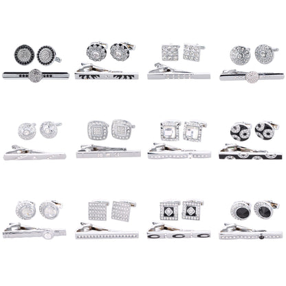 Vittorio Vico Rhinestone Cufflinks & Tie Bar Set in Gift Box - 12 Pack - Silver