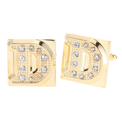 Vittorio Vico Rhinestone Initial Cufflinks in Gift Box - Suits You Sir - Gold - D